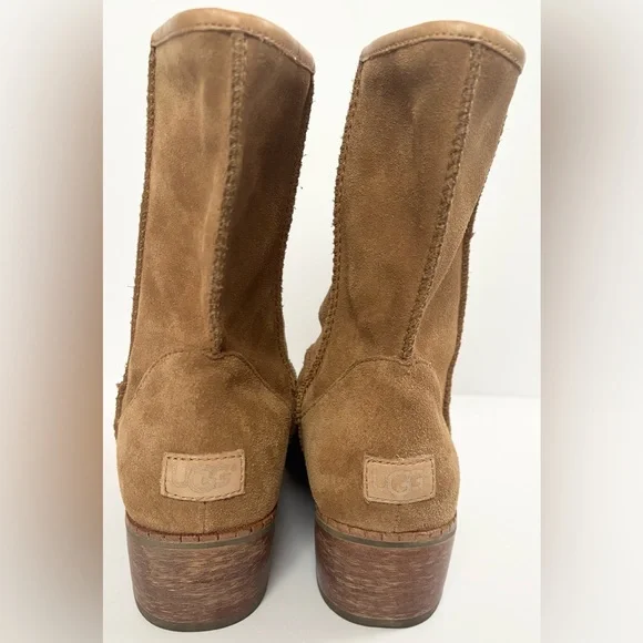 UGG Cyrinda Unlined Stacked Heel Suede Boots in Chestnut - Picture 7 of 11